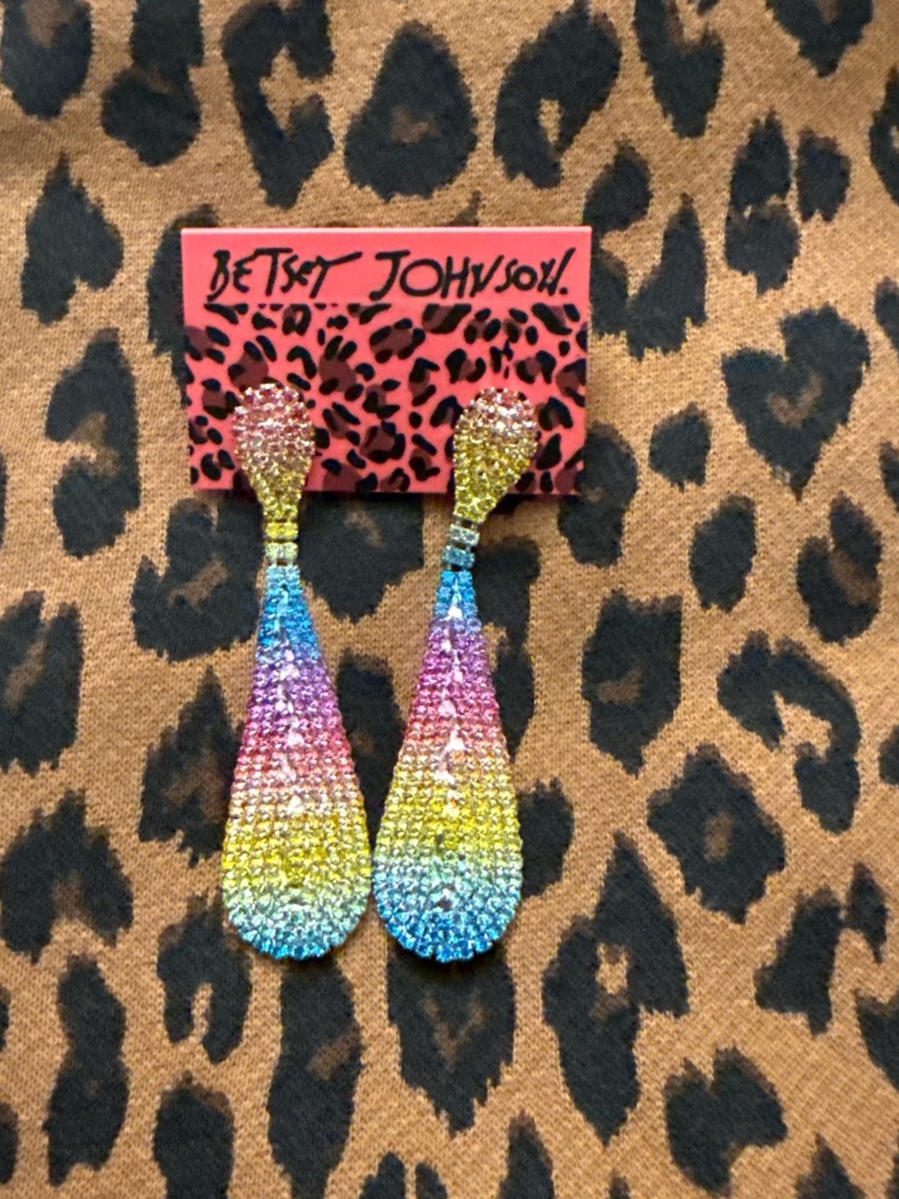 Betsey Johnson Multicolor Crystal Gradient Teardrop Dangle Earrings